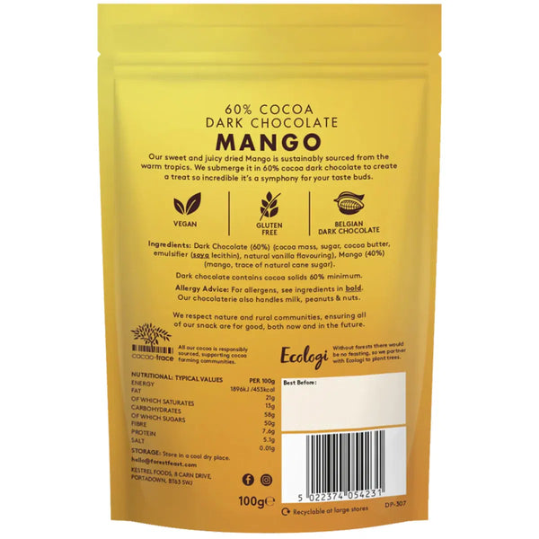 FOREST FEAST - BELGIAN DARK CHOCOLATE MANGO STRIPS